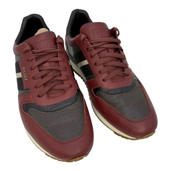 Men's Bally Arnold Leather Color Block Sneaker BURGUNDY 8.5D - Picture 1 of 7